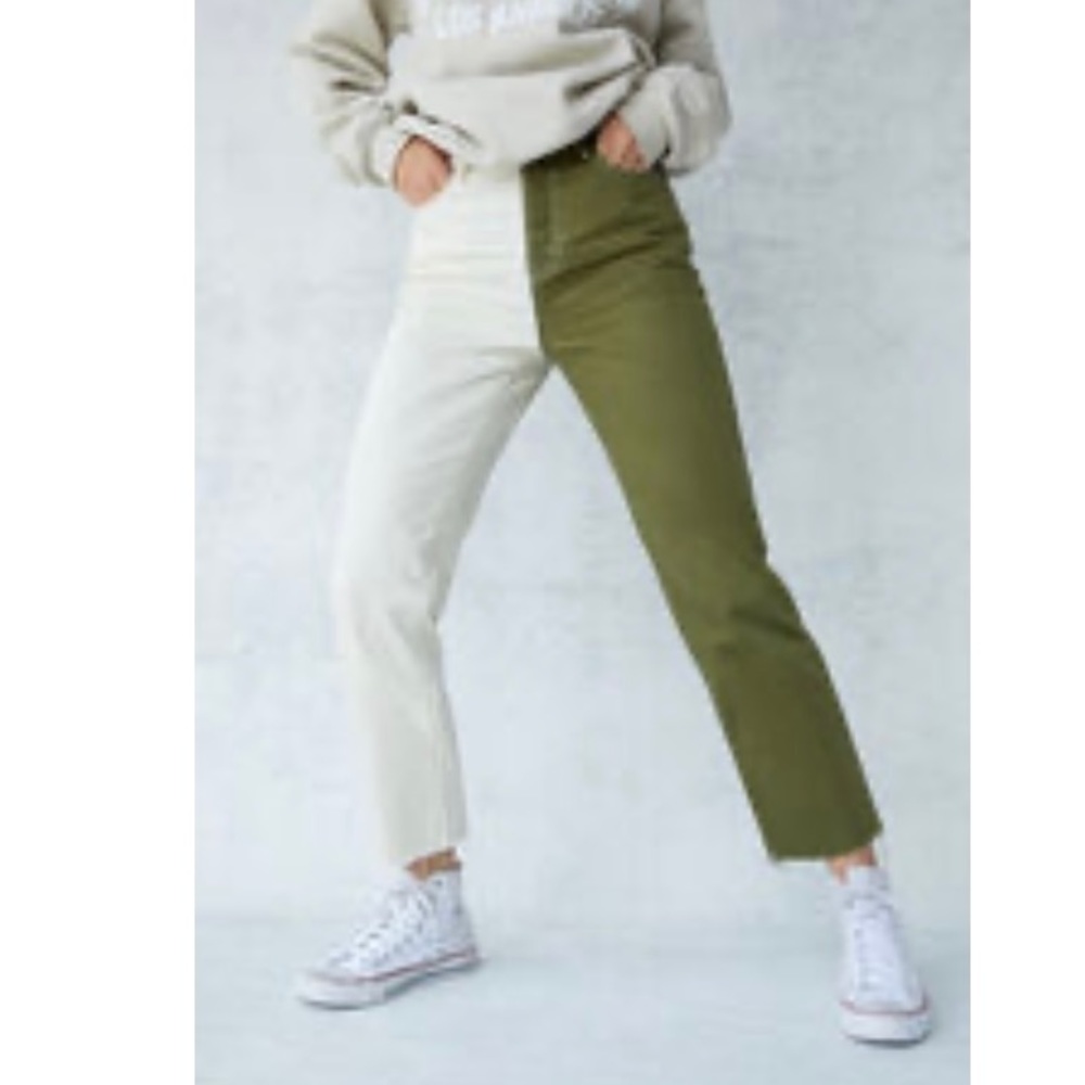 PacSun High Rise Two-Tone Jeans - Olive and Cream